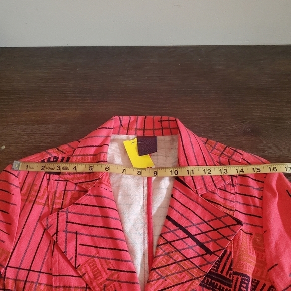 Y2K Vintage Legatte jean Womens Italian Blazer Red Black Geometrical Print Sz 1 - Picture 4 of 9